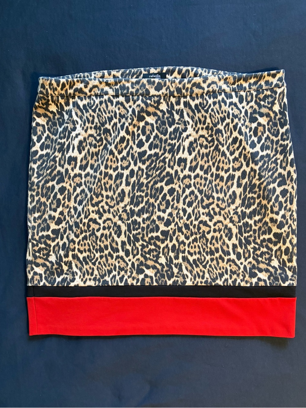 Rafaella Leopard Print Knee Length Skirt with Red Hem